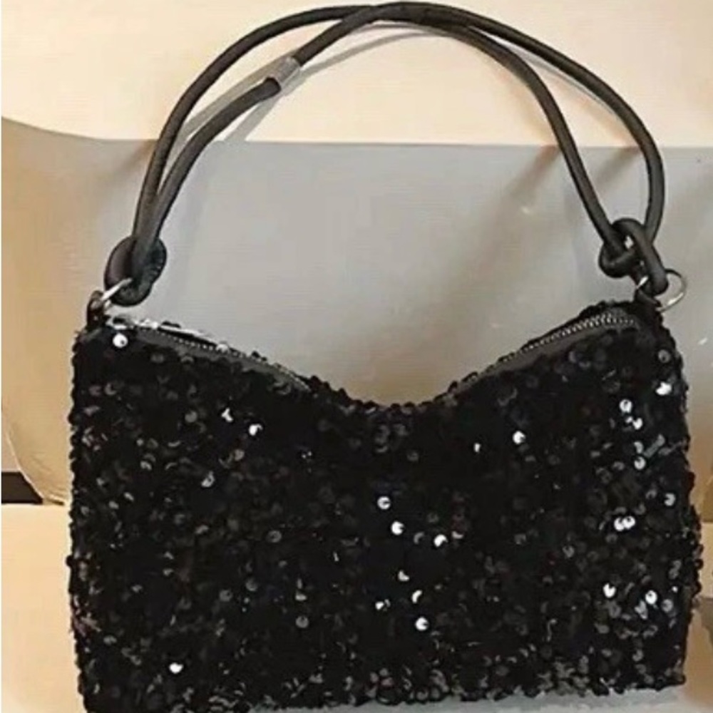 Black Sequin Shoulder Bag with Classic Design